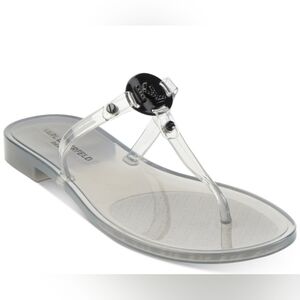 Karl Lagerfeld Clear Jelly Thong Sandal with Black Logo Accent